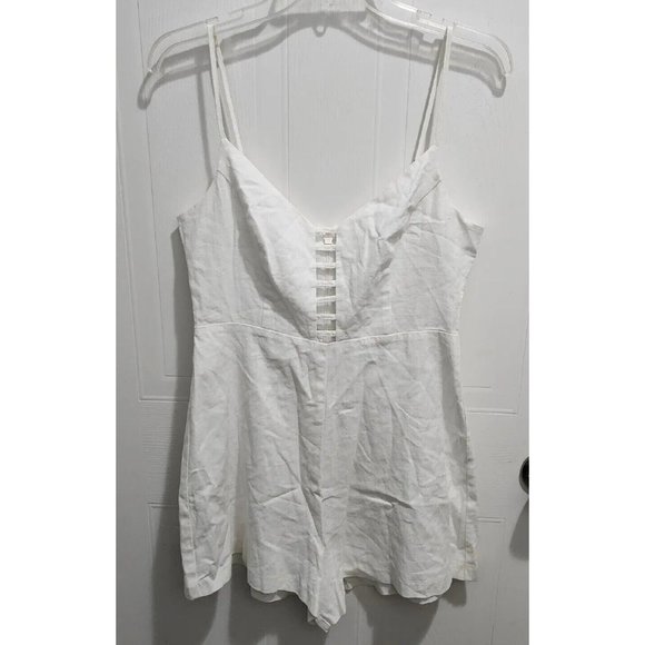BCBGeneration Pants - BCBGeneration Womens Ladder/Lattice Front Jumpsuit Romper White Linen Blend Sz 8